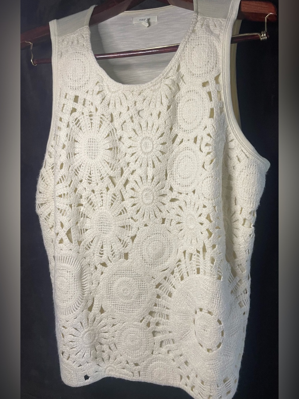 Maurices Ivory Crochet Shell with Circular Lace Motif Size-OX